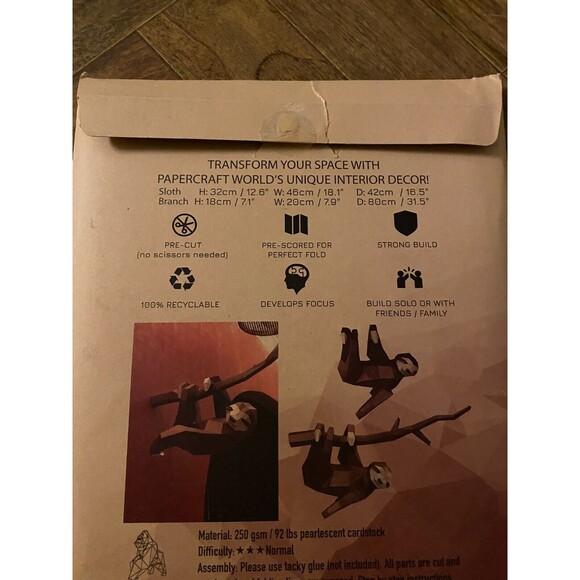 Papercraft World Hanging Sloth 3D Papercraft Animal Wall & Art Decor DIY Kit - Picture 7 of 8